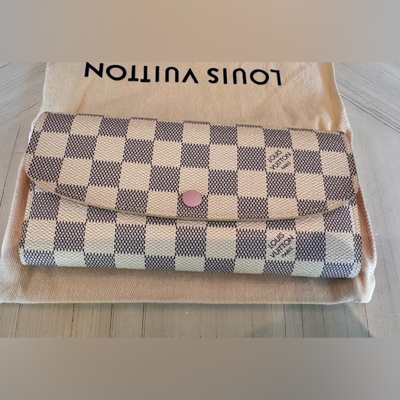 👜 AUTHENTIC LV 👜 Emilie Wallet Damier Azur Canvas w/ Rose Ballerine Interior - Picture 7 of 16